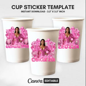 Styrofoam Cup Sticker Template, Editable Party Cup Template Customizable Styrofoam Cup Design, Cup Sticker Template, Custom Party Cups Canva