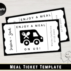 Modern Wedding Food Truck Ticket Template, Meal Ticket Template, Minimal Wedding Drink Voucher, Food Truck Tickets, Canva Template