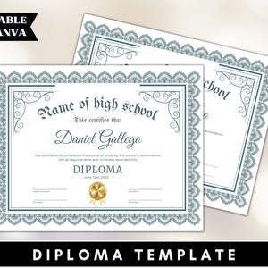 Diploma Template, High School Diploma Template, DIY Diploma Template, Printable Homeschool Diploma, Fake Highschool Diploma Template, Canva