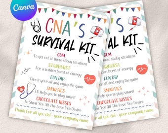 Afdrukbare CNA Survival Kit-tag, verpleeghuis, waarderingsweek, CNA Survival Kit-cadeaulabels, CNA Survival Kit-kaarten, direct downloaden