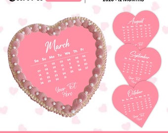 2026 Custom Calendar Heart Cake Toppers, Burn Away Cake Topper Calendar Template,Printable Birthday Cake Topper, Canva Template