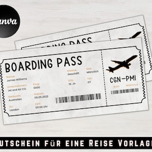 Gutschein für eine Reise Vorlage | Gutschein zum Ausdrucken | Geschenkidee | Gutschein zum gestalten | Boarding Pass Geschenkgutschein