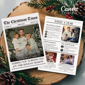 Modello per giornale di cartolina di Natale con revisione dell'anno, biglietto di auguri stampabile per giornale, revisione dell'anno 2023, regalo di cartolina di Natale con revisione di fine anno