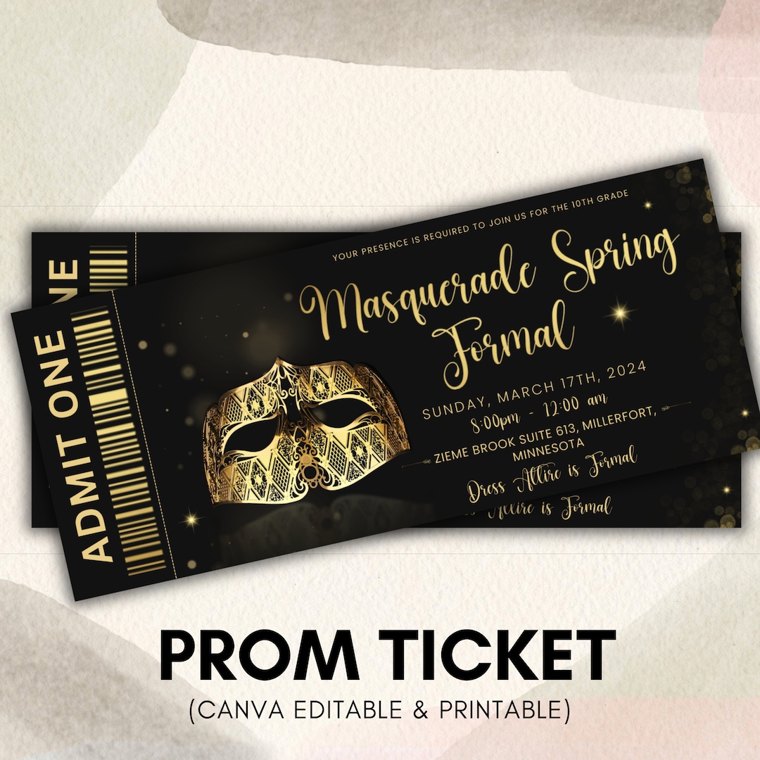 Prom Ticket Template, Prom Masquerade Theme Ticket, Ticket Template Prom Ticket Template, Prom Masquerade Theme Ticket, Ticket Template