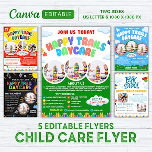 Editable Daycare Flyer Template Bundle, Babysitting Flyer Template, Childcare Flyer, Daycare Marketing Flyer Canva Template Instant Download
