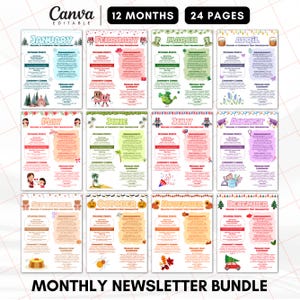 Monthly Newsletter Bundle, Monthly Newsletter For Care Homes, HOA Monthly Newsletter, School Newsletter, Community Newsletter Canva Template