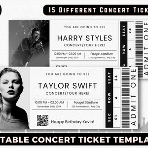 Editable Concert Ticket Template, Custom Concert Ticket Gift, DIY Event Ticket, Surprise Printable Concert Tickets Gift Idea, Canva Template