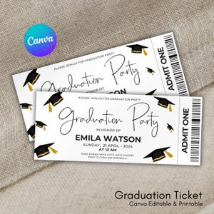 Graduation Ticket Invitation, Class of 2024 graduation favors Canva Grad Party Invite, Grad Announcement, Congrats grad, editable graduation