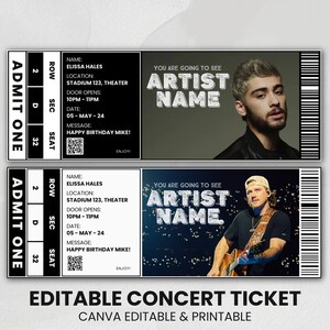 Editable Concert Ticket Canva Template, Printable Event Ticket, Custom Concert Ticket, Ticket Invitation, Gift Idea, Digital Download