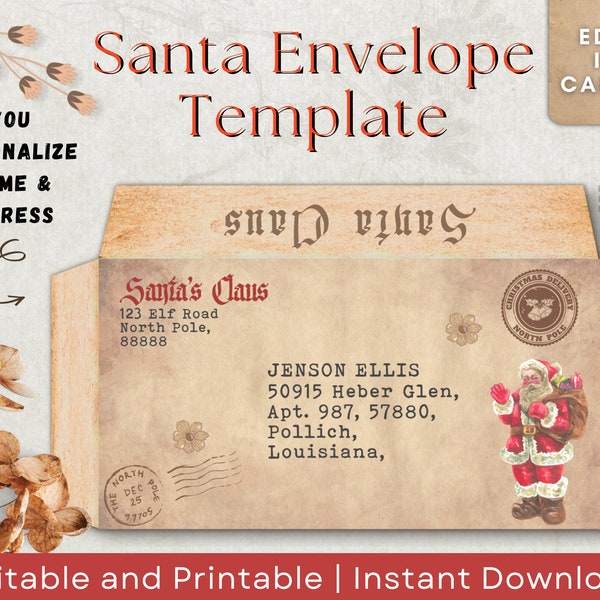 Christmas Santa Mail Envelope, Santa Envelope Template, Official Santa Claus Envelope Template, Official Santa Mail, Santa Mailing Label