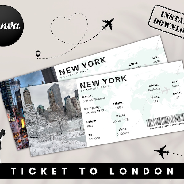 Ticket To New York, Editable Ticket, Gift Boarding Pass, New York Trip, Surprise Boarding Pass, Fake Plane Ticket, Vacation Surprise