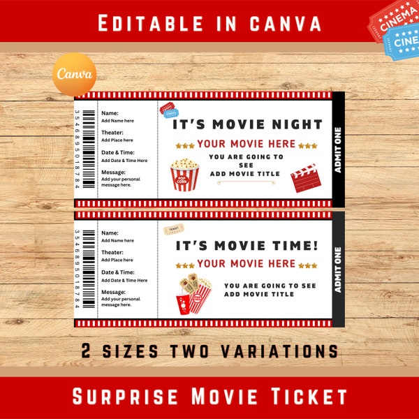 Billets cadeaux FILM imprimables. Billet de révélation de cadeau sur le thème du cinéma. Carte d'embarquement imprimable. Téléchargement instantané. Fête d'anniversaire de billet de cinéma.