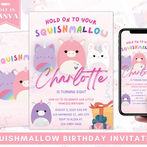 Squishmallow Birthday Invitation, Squishy Invitation,Customizable Squishmallows Birthday Party Invitation, Squishmallow Party