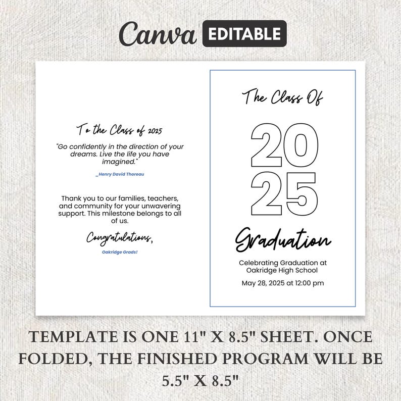 2026 Graduation Program Template, Editable 2026 Ceremony Card, Class of ...
