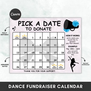 Pay for your Day Calendar Fundraiser, Dance Calendar Fundraiser Canva Template, Pick a Date Dance Fundraiser, Dance Team Fundraiser
