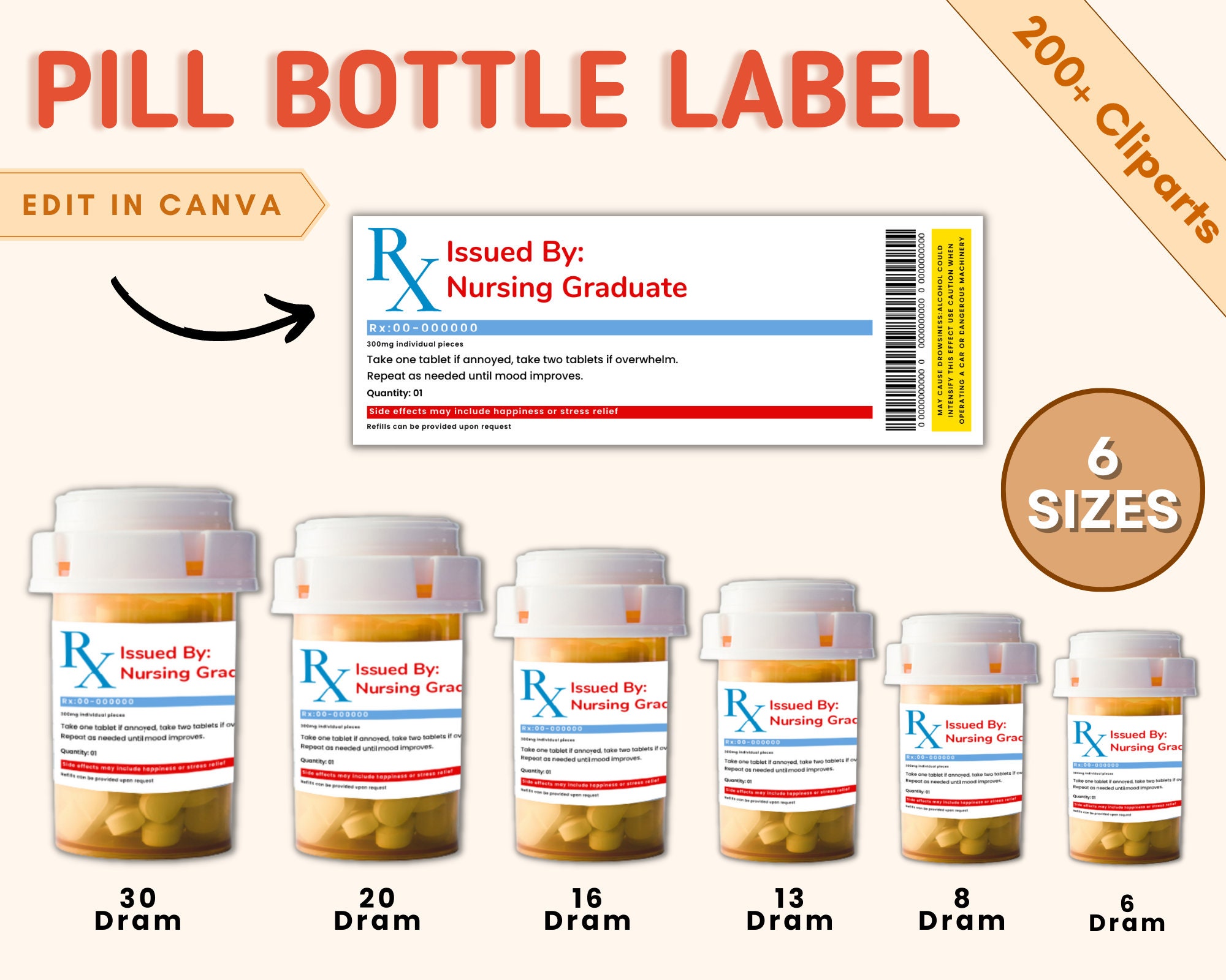 Pill Bottle RX Label Custom Prescription Nurse Graduation - Etsy