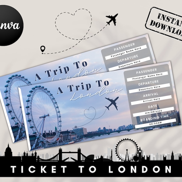 London Boarding Pass, Ticket To London, London Uk, London Suprise Gift, London England, London Ticket, London Printable, London Plane Ticket