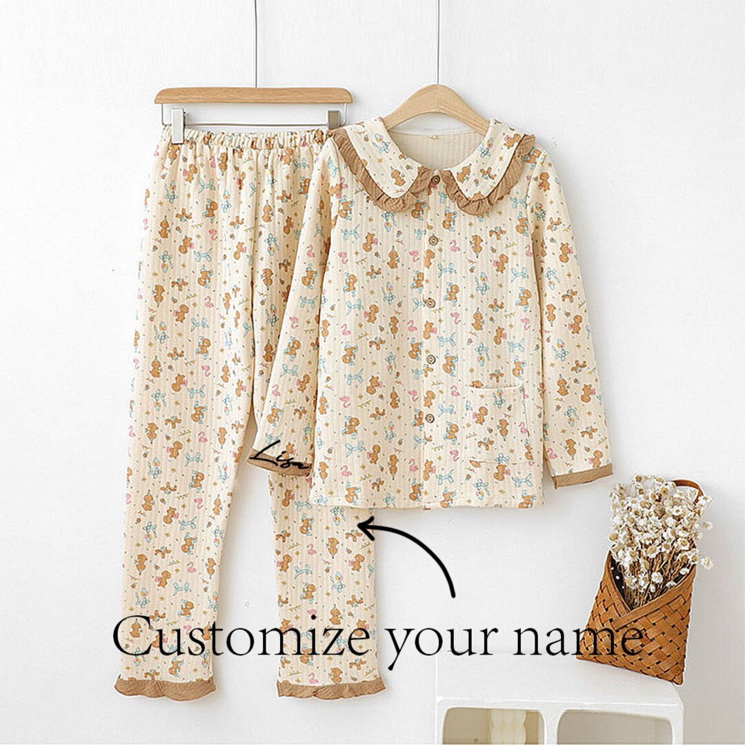 Personalized Khaki Pure Cotton Pajama Set Wedding Pajamas Bachelor