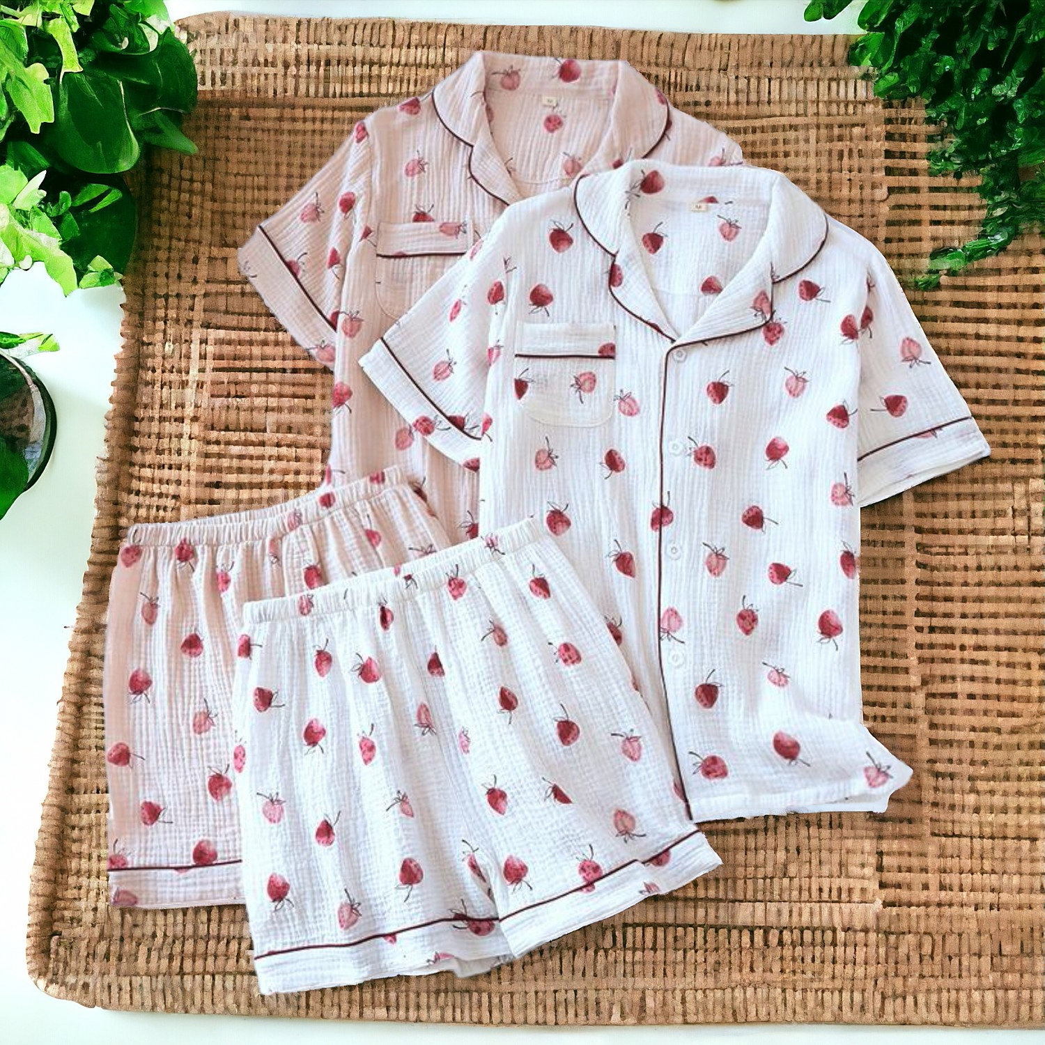 Jilneed Cute Pajama Shorts for Women Strawberry Print Cotton