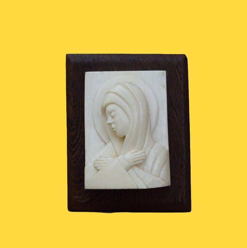 Antique Notre-Dame Vierge Marie Debout Plaque Bois