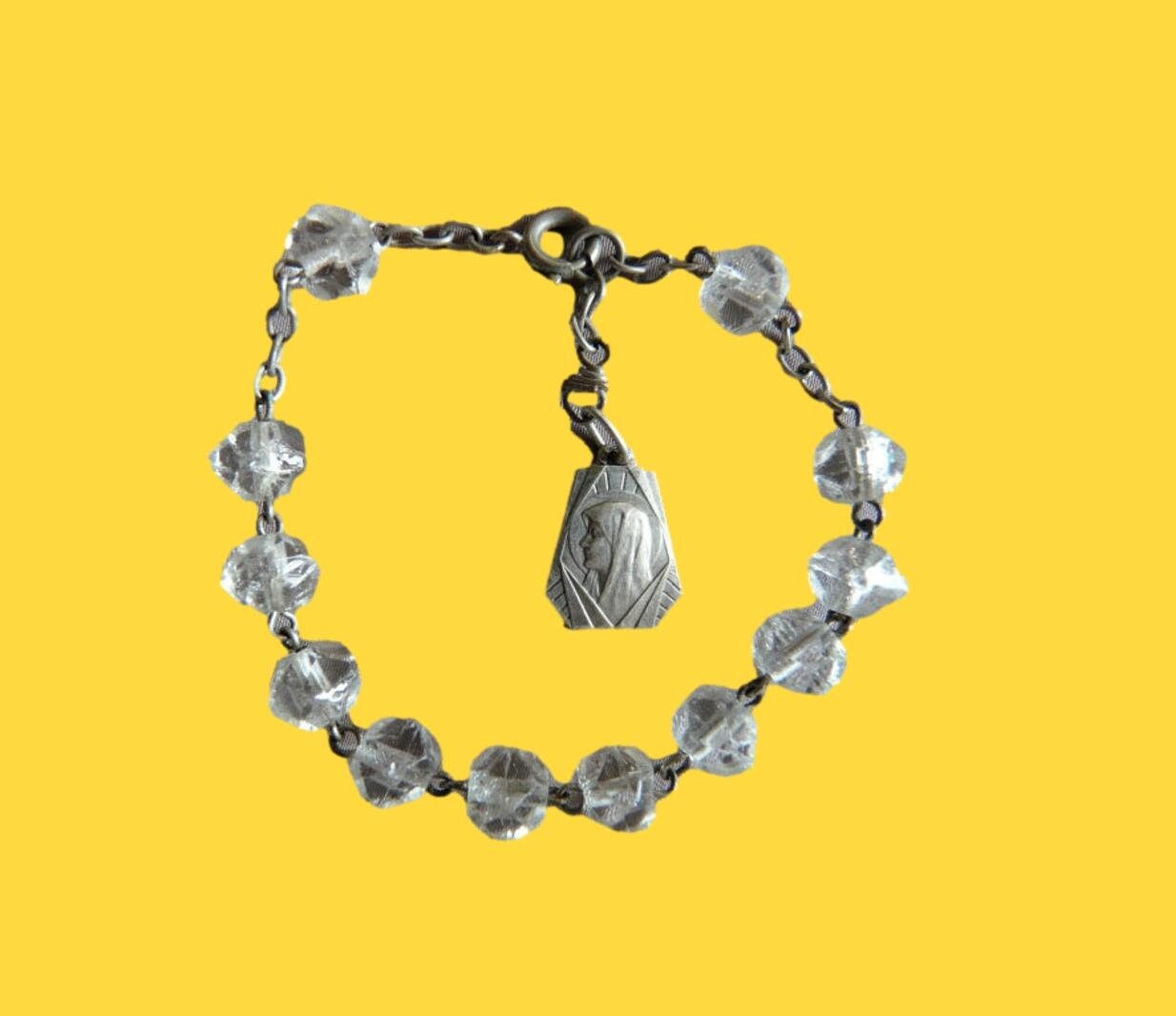 Bracelet de Communion en Verre Antique Confirmation Du Chapelet