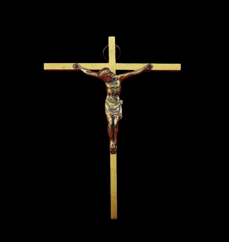 Croix de Crucifix Murale en Bronze Du Milieu Siècle