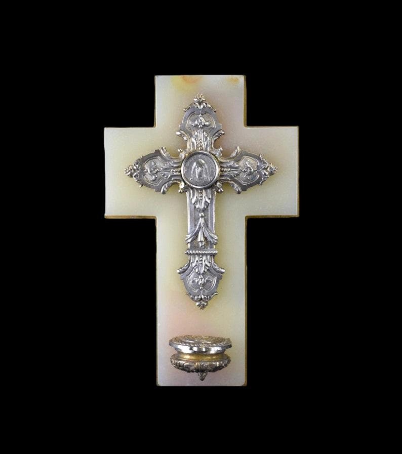 Jésus Face Eau Bénite Font Marbre Antique