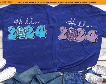 Hello 2024 Happy New Years Shirt, Happy New Year 2024 Shirts, New Year's Eve Shirts, Family Matching Shirts, Couple Shirts, Holiday Shirts