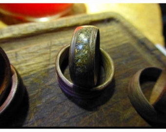 Olive wood with Cornish sand inlay. Made to order by size. Custom bentwood rings from 30 pounds