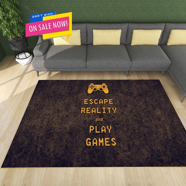 Escape Reality, Gaming Rug, Texted Rug, Salon Rug, Living Room Rug, Designer Home Carpet, Personalized Rug, Custom Rug, Kitchen Rug, Design