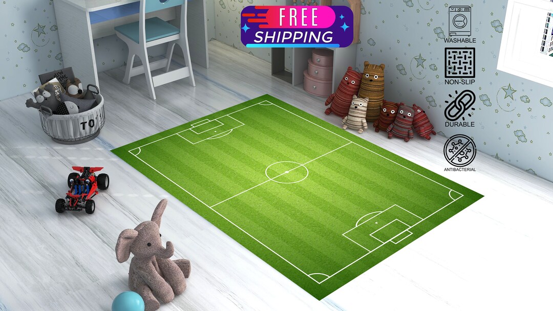 Football Field Patterned Rug, Green Carpet, Soccer Area Rug, Boys Room ...