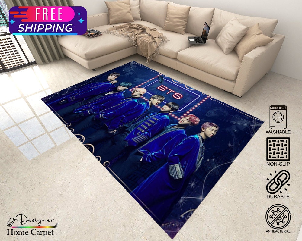 Discover BTS, Bts Band Rug, Musician Patterned Rugs, Living Room Rug, Salon Rug, Area Rug, Designer Home Carpet,