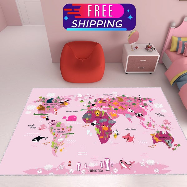 World Map Rug Etsy