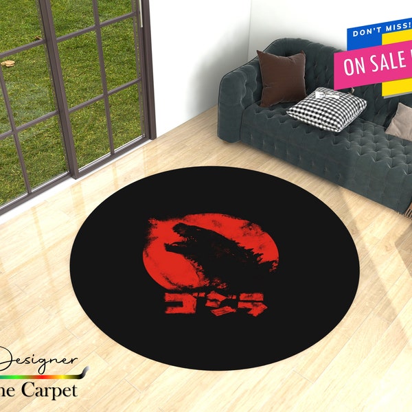 Godzilla Rug, Round Rug, Black Colored Carpet, Circle Rug, Modern Carpet, Kids Room Rug, Game Room Carpet, Child Room Rug, Salon Rug, Design