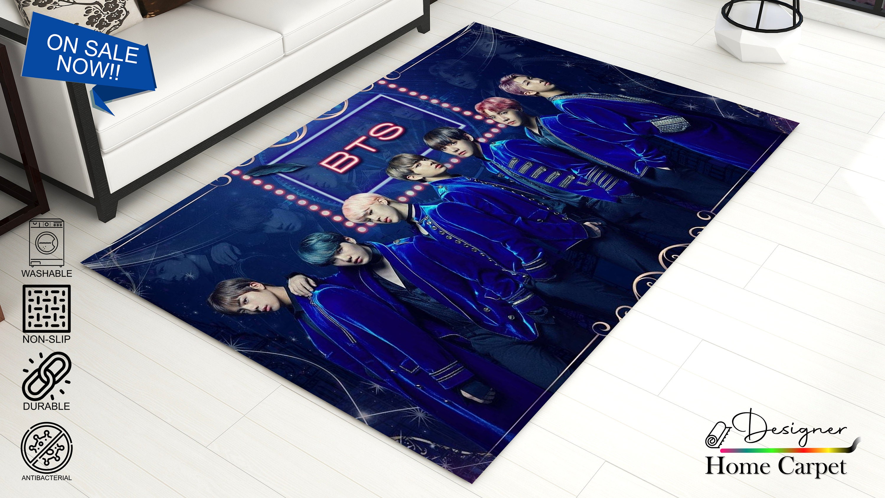 Discover BTS, Bts Band Rug, Musician Patterned Rugs, Living Room Rug, Salon Rug, Area Rug, Designer Home Carpet,