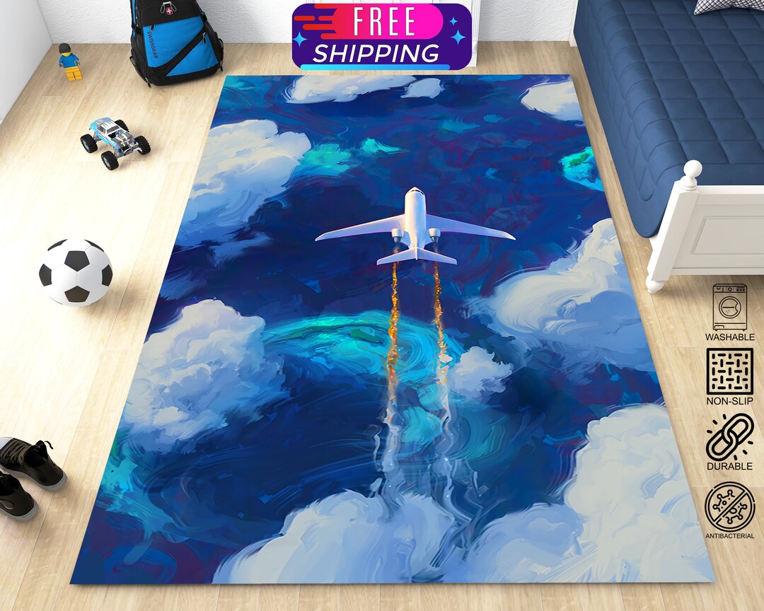 Airplane Rugs, Sky Themed Rugs, Kids Room Rug, Minimalist Rug, Designer