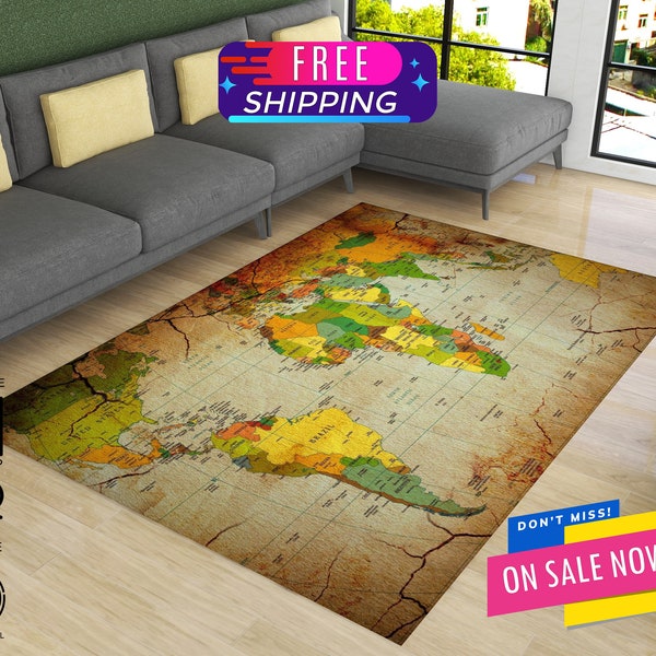 World Map Rug Etsy