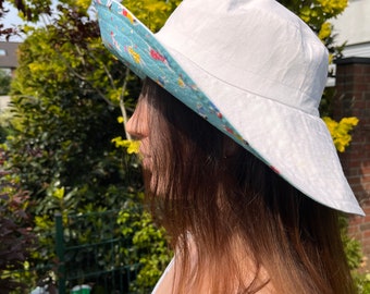 Chapeau de soleil réversible blanc à large bord