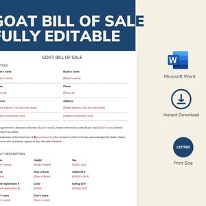 Factura de venta de cabra / Documento de Word de tamaño de carta editable / Formulario de plantilla de factura de venta de 3 páginas / Formulario de factura de venta de animales de granja de ganado