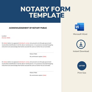 Notary Form | Notary Certificate Acknowledgement | Notary Public Template | Blank Notary Form | Editable and Printable | Letter Size