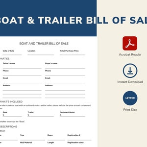 Factura de venta de barco y remolque / Tal cual factura de venta rellenable e imprimible / Plantilla de 2 páginas / Tamaño carta / PDF