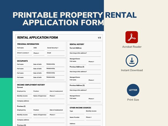 Printable Rental Application Form PDF House Rental Rental - Etsy