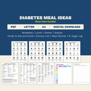 Piano alimentare sano per diabetici stampabile: elenco di alimenti sani adatti ai diabetici, guida alla dieta a basso contenuto di carboidrati, idee per pasti adatti alla glicemia per il tipo 2