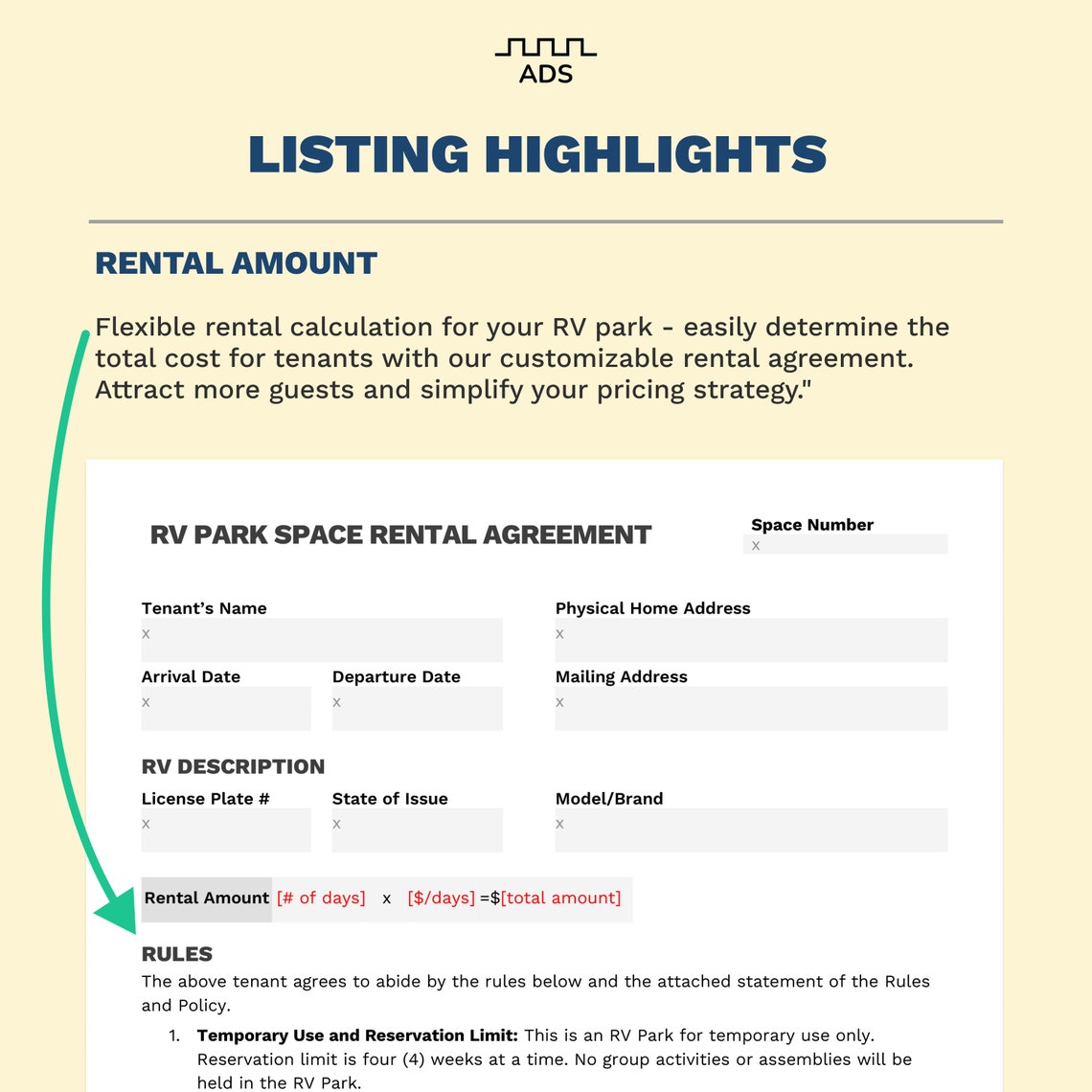 RV Parking Space Rental Agreement RV Lot Rental Agreement Letter Size RV Parking Space Rental Agreement RV Lot Rental Agreement Letter Size