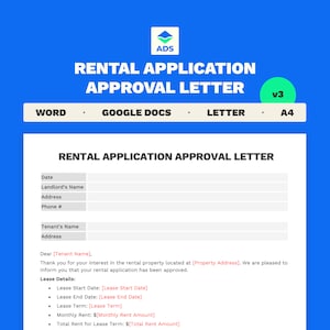 Carta de aprobación de solicitud de alquiler / Carta de aprobación del inquilino / Formularios de propietario Tamaño de carta Documento de Word / Plantillas de bienes raíces