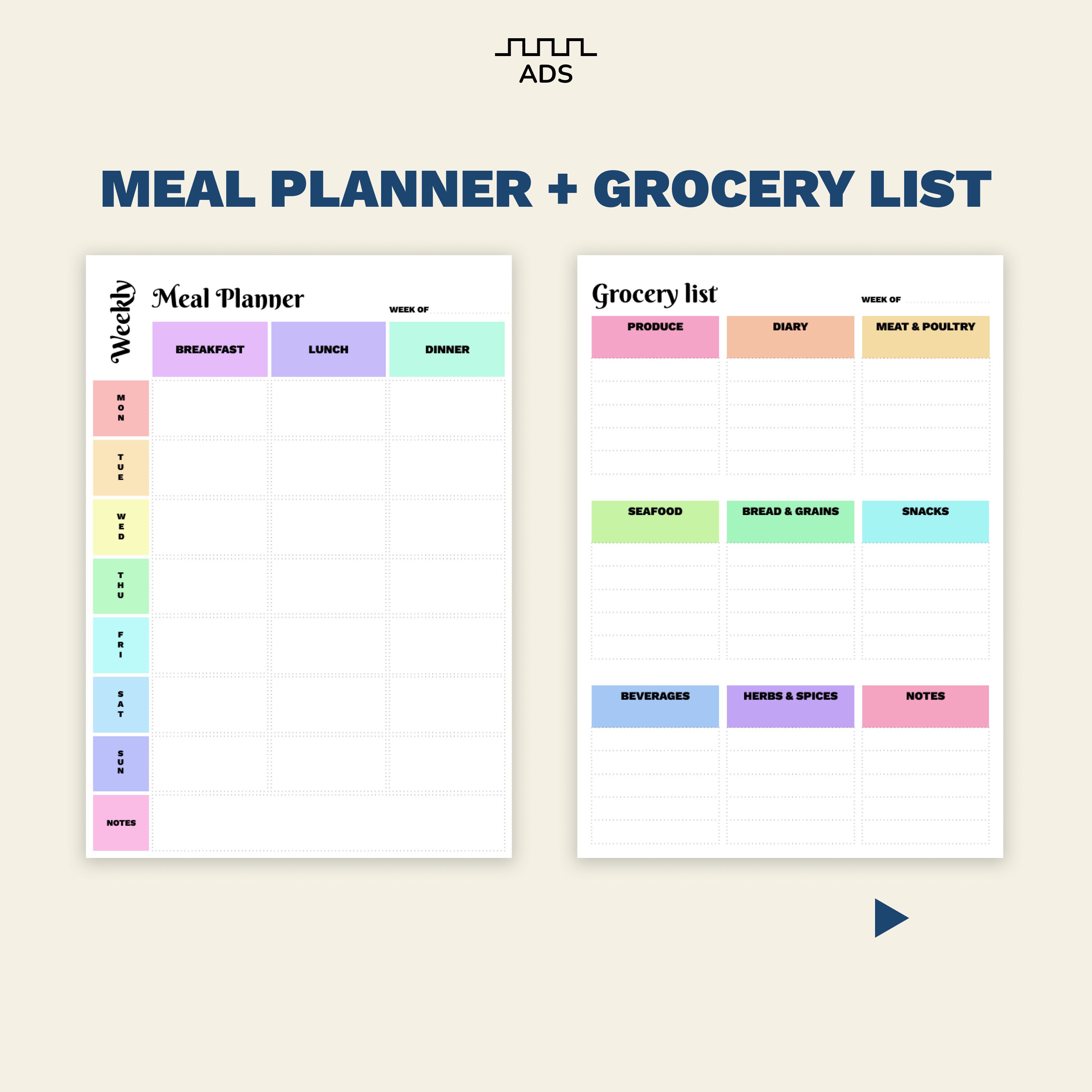 Weekly Meal Planner + Grocery List Template | Printable and Fillable ...