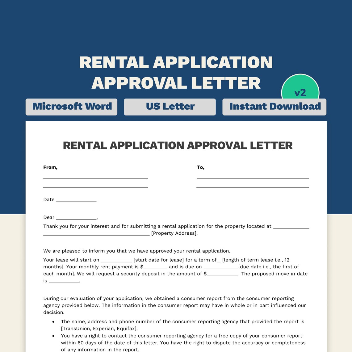 Rental Application Approval Letter Landlord Forms Letter Size Word Document Real Estate