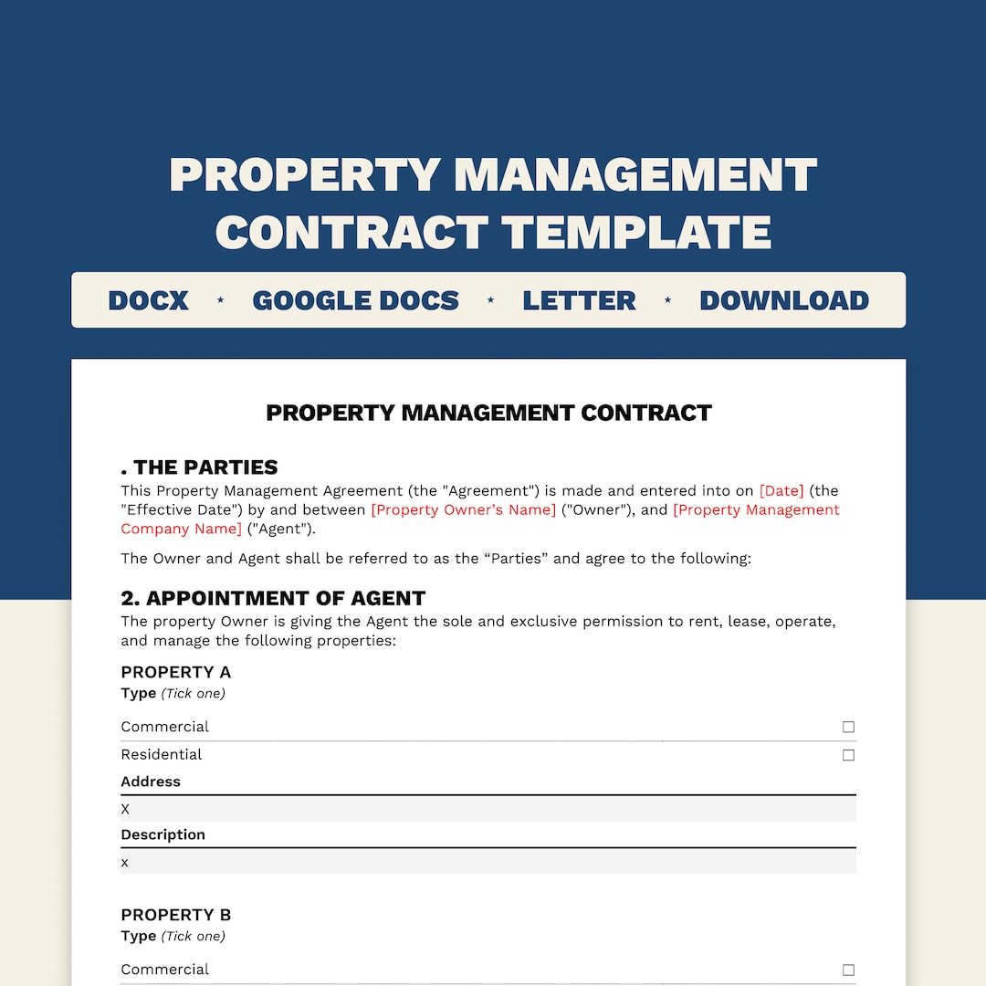 Property Management Contract Agreement Template | 8 Pages | Word and ...