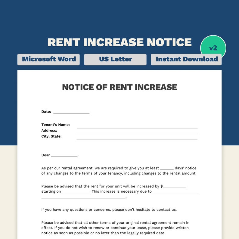 Rental Increase Letter Template Rental Increase Notice Letter to Tenant