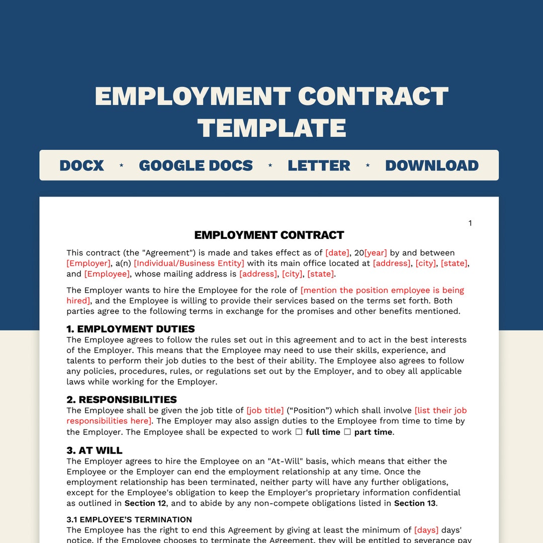 Employment Contract Template at Will Employment Agreement Letter Employment Contract Template at Will Employment Agreement Letter